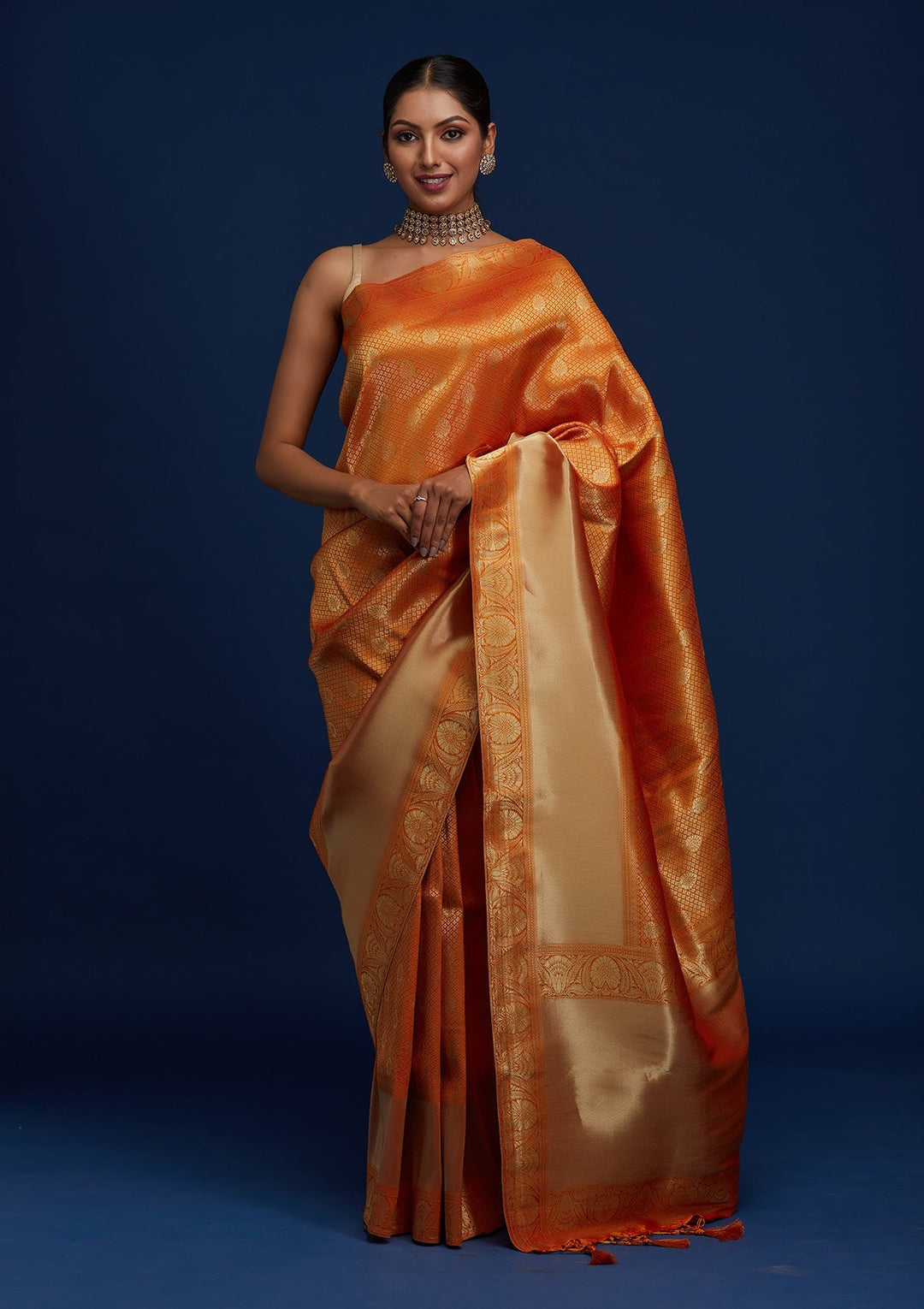 Mustard Zariwork Brocade Designer Saree - Koskii