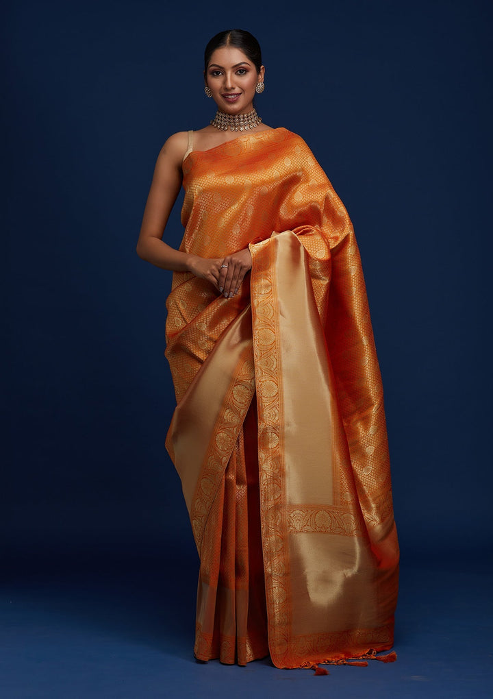 Mustard Zariwork Brocade Designer Saree - Koskii