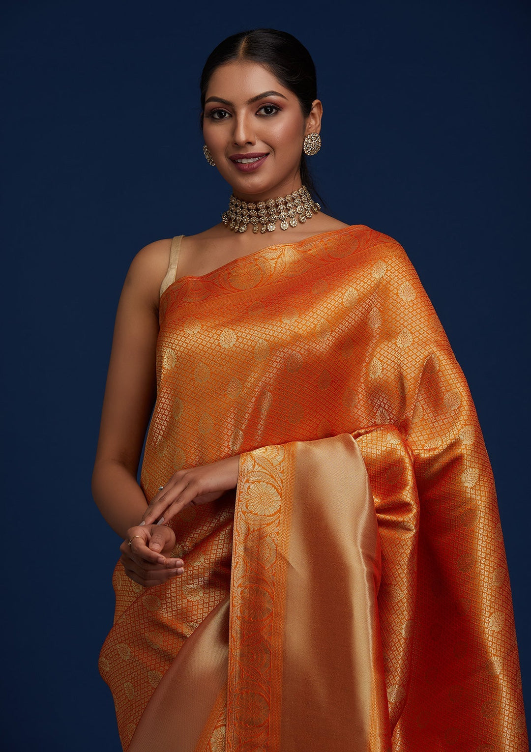 Mustard Zariwork Brocade Designer Saree - Koskii