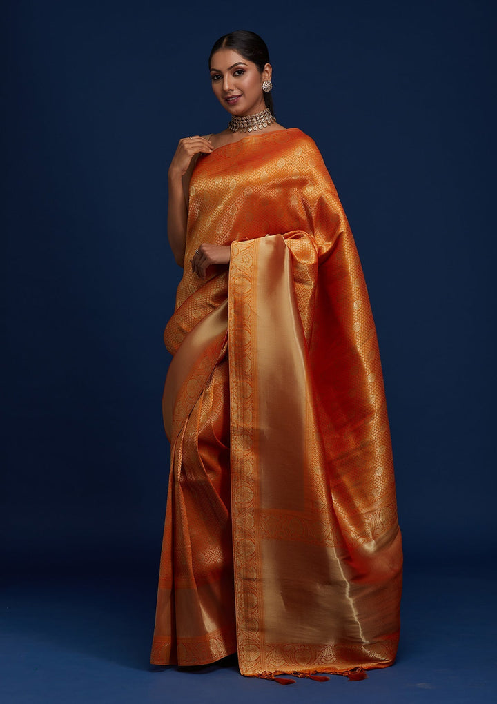 Mustard Zariwork Brocade Designer Saree - Koskii
