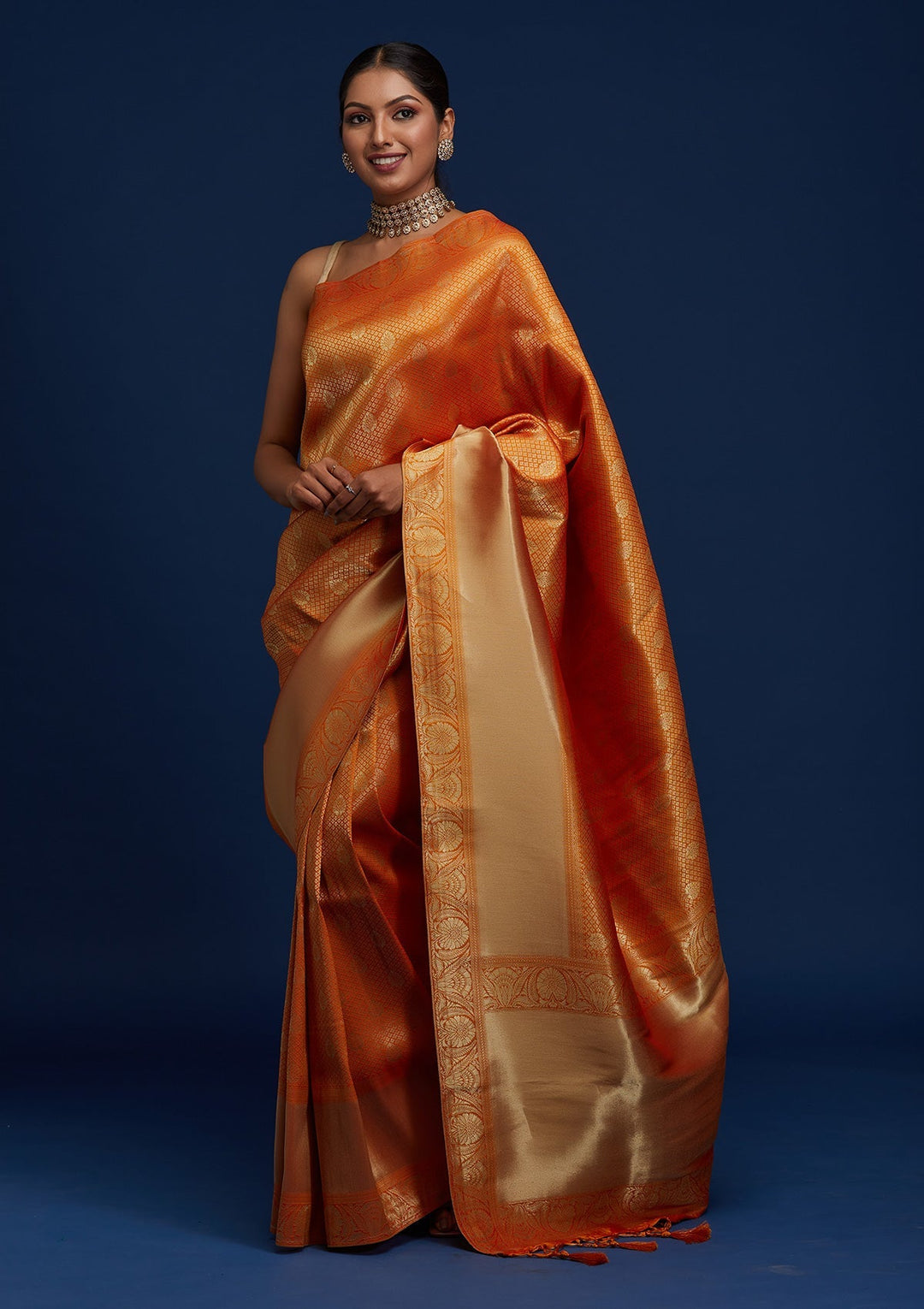 Mustard Zariwork Brocade Designer Saree - Koskii