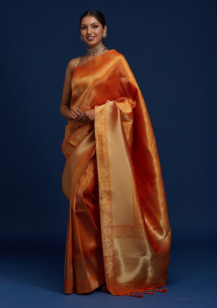 Mustard Zariwork Brocade Designer Saree - Koskii