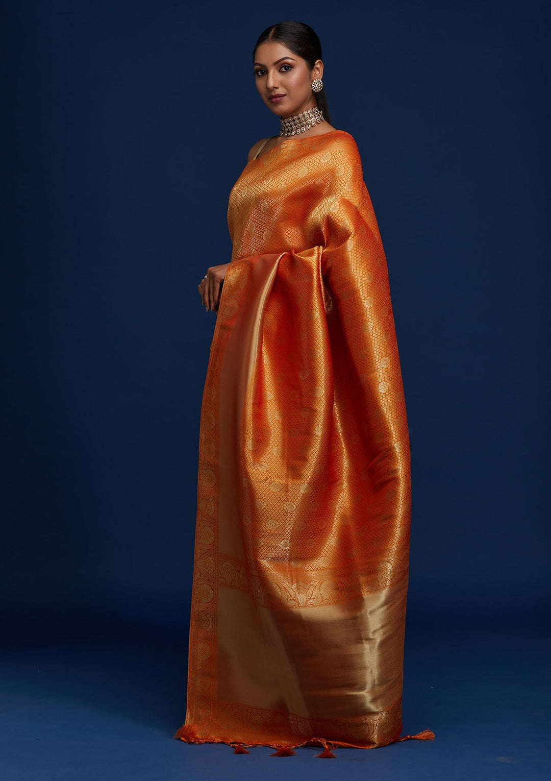 Mustard Zariwork Brocade Designer Saree - Koskii