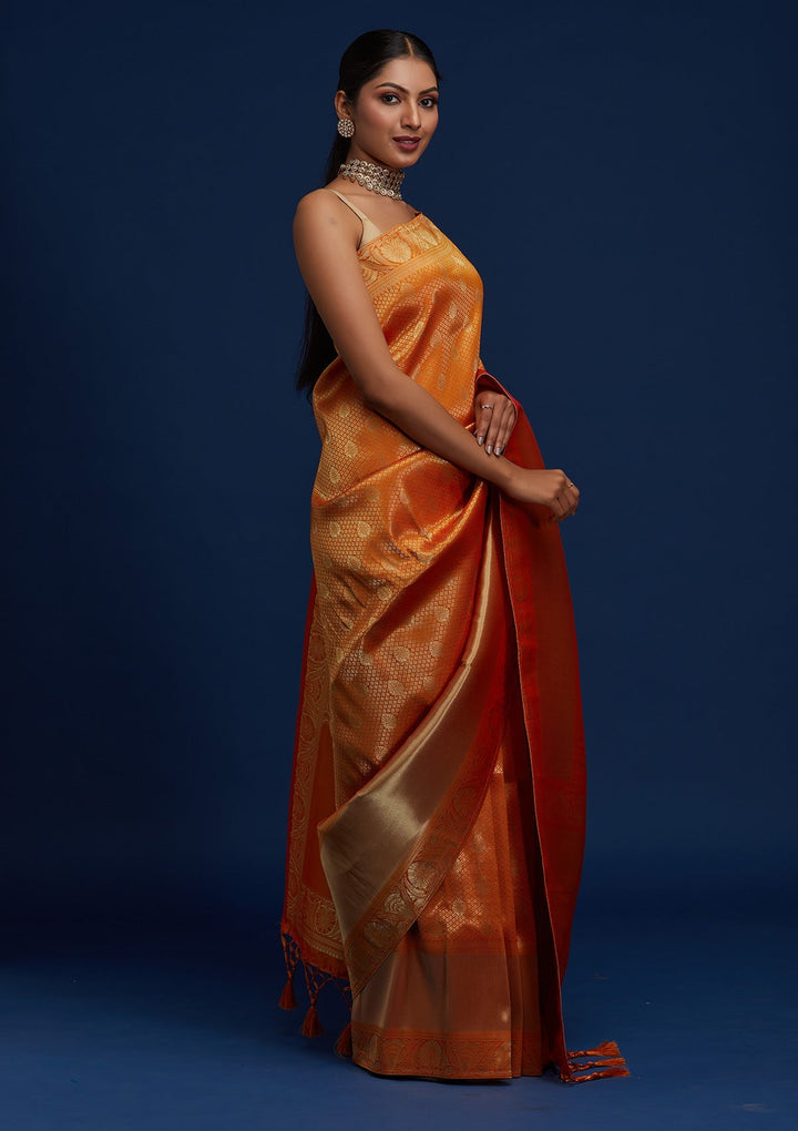 Mustard Zariwork Brocade Designer Saree - Koskii