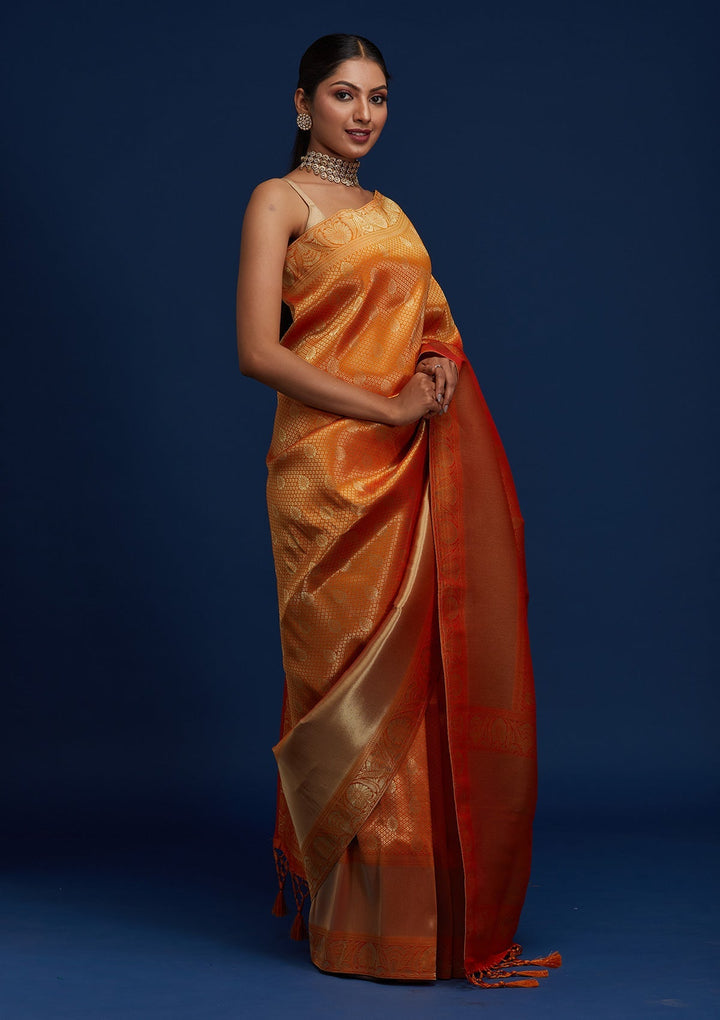 Mustard Zariwork Brocade Designer Saree - Koskii