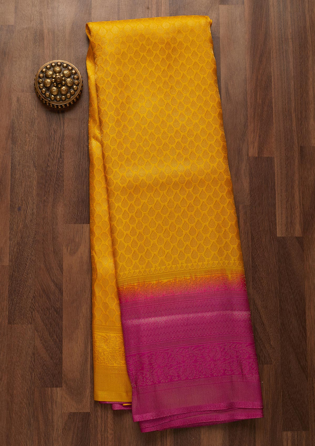 Mustard Zariwork Brocade Saree-Koskii