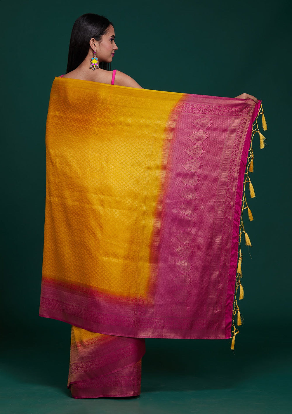 Mustard Zariwork Brocade Saree - Koskii