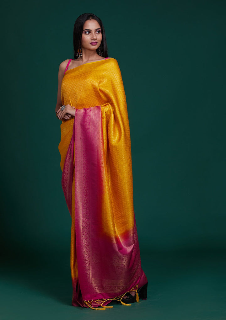 Mustard Zariwork Brocade Saree - Koskii