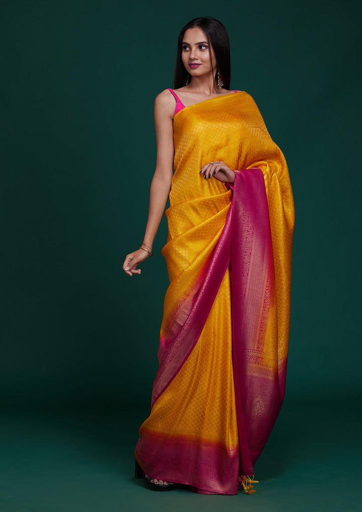 Mustard Zariwork Brocade Saree - Koskii