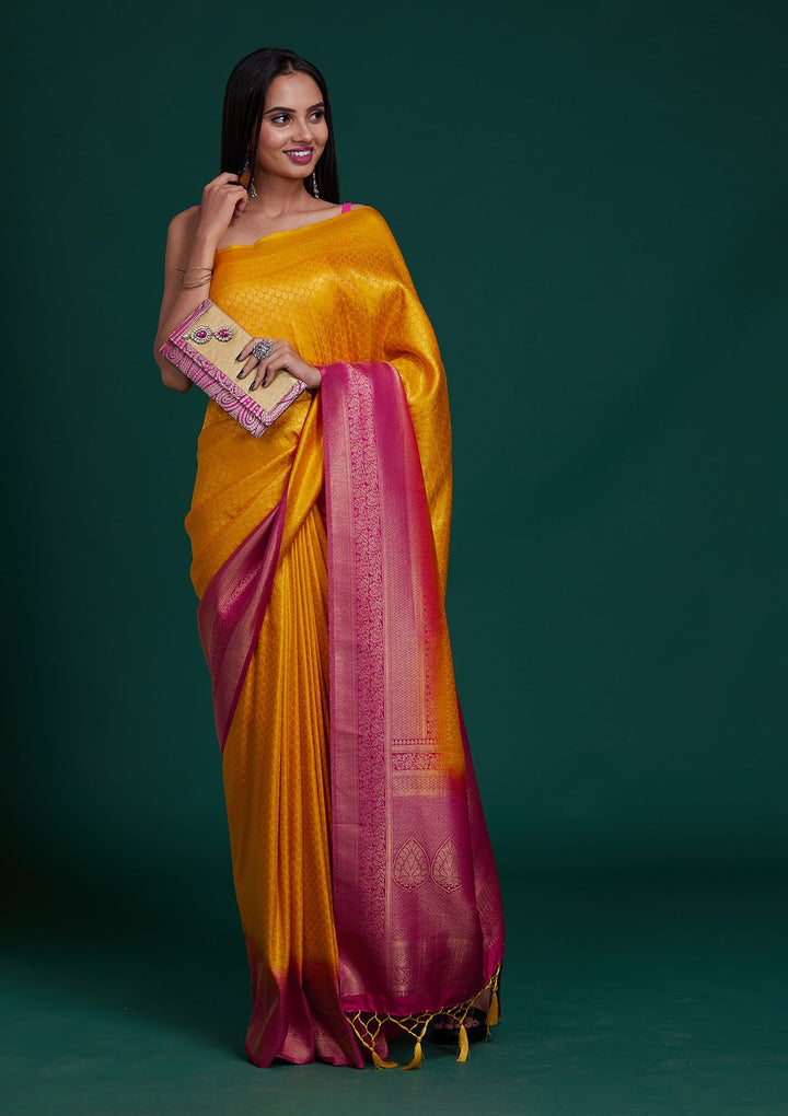 Mustard Zariwork Brocade Saree - Koskii