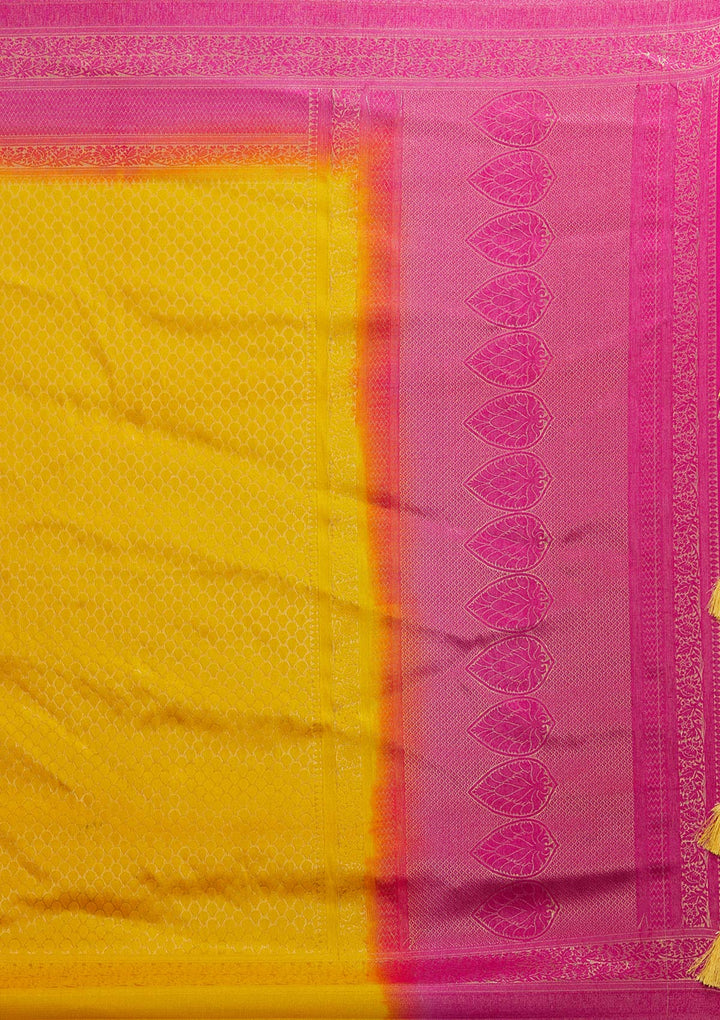 Mustard Zariwork Brocade Saree - Koskii