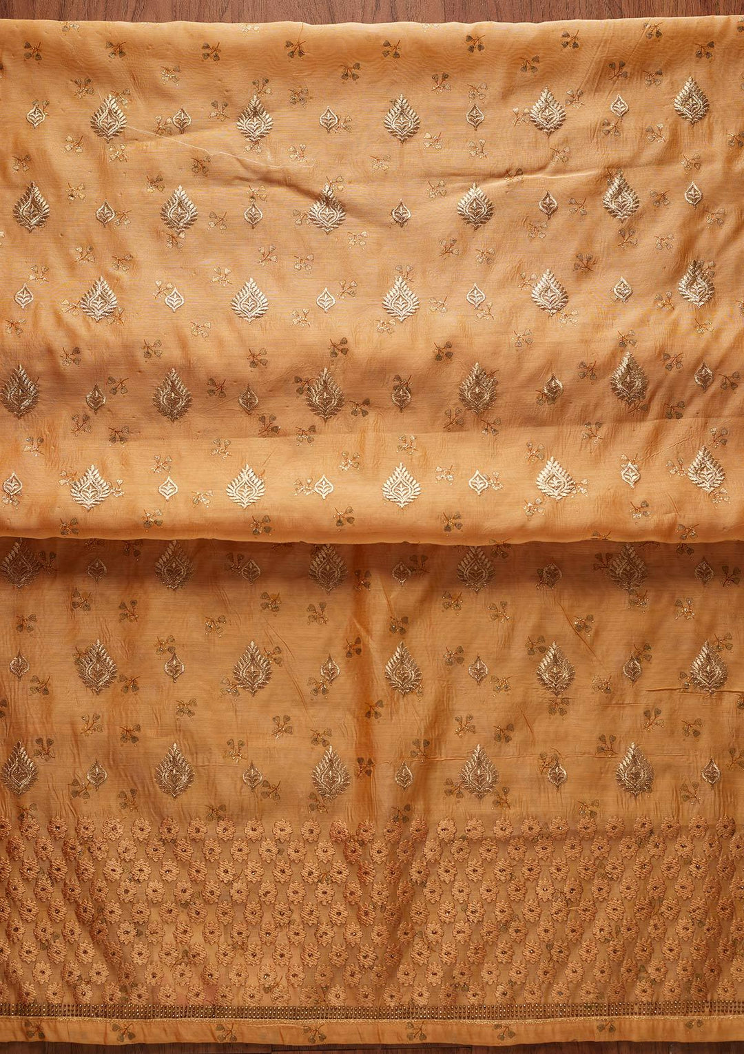 Mustard Zariwork Chanderi Designer Unstitched Salwar Suit - koskii