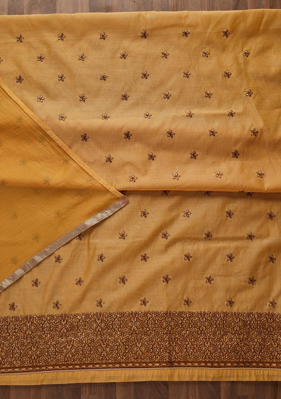 Mustard Zariwork Chanderi Designer Unstitched Salwar Suit - Koskii