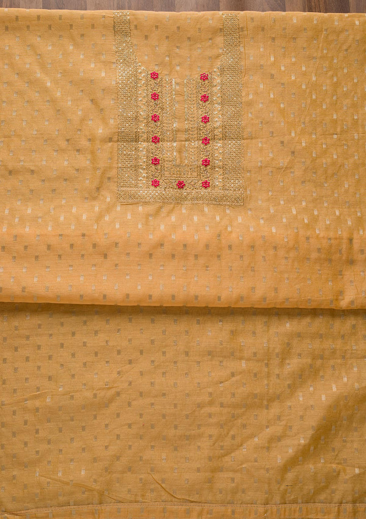 Mustard Zariwork Chanderi Unstitched Salwar Suit-Koskii