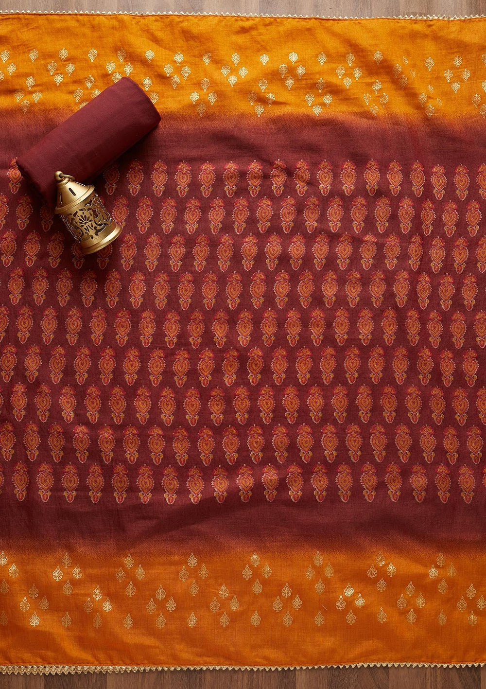 Mustard Zariwork Cotton  Semi-Stitched Salwar Suit - Koskii