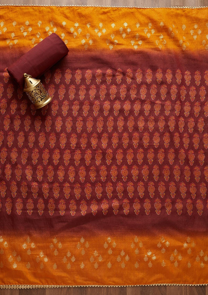 Mustard Zariwork Cotton  Semi-Stitched Salwar Suit - Koskii