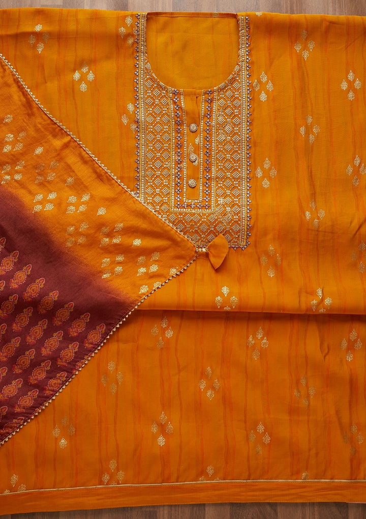 Mustard Zariwork Cotton  Semi-Stitched Salwar Suit - Koskii