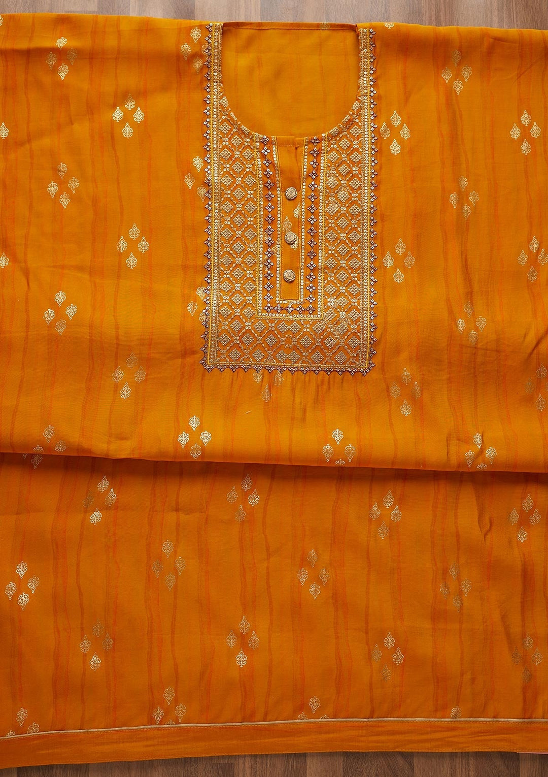 Mustard Zariwork Cotton  Semi-Stitched Salwar Suit - Koskii