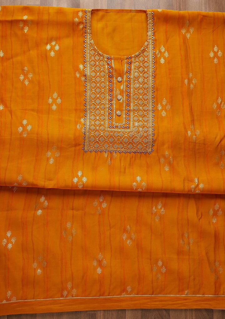 Mustard Zariwork Cotton  Semi-Stitched Salwar Suit - Koskii