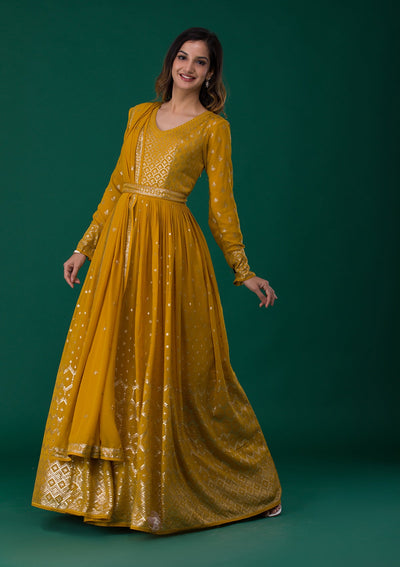 Mustard Zariwork Georgette Designer Salwar Suit-Koskii