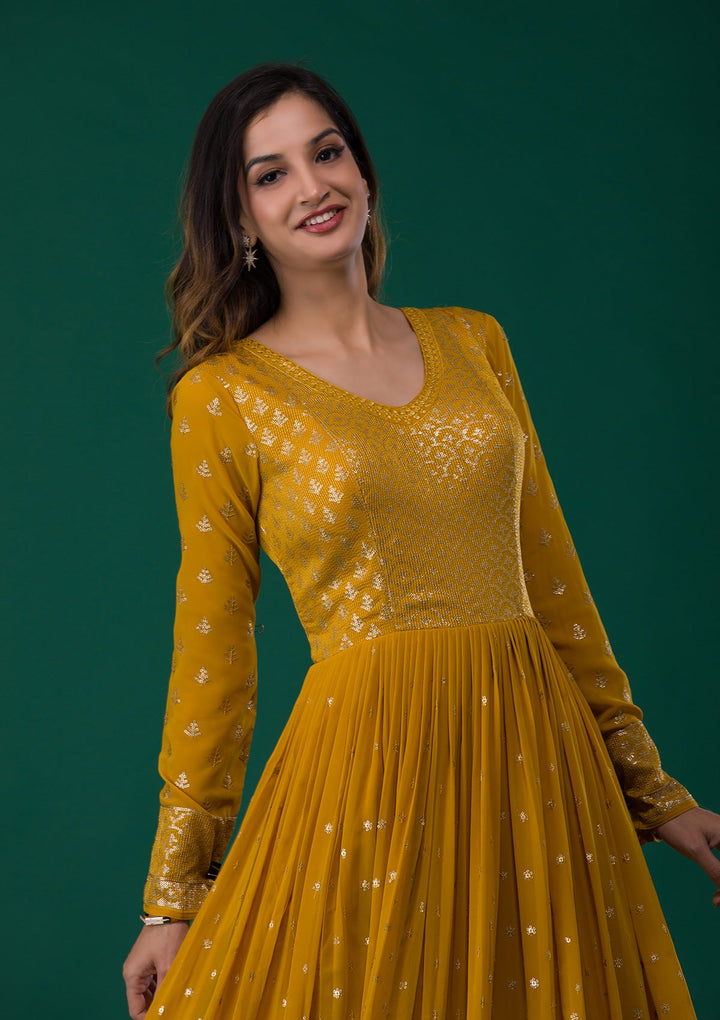 Mustard Zariwork Georgette Designer Salwar Suit-Koskii