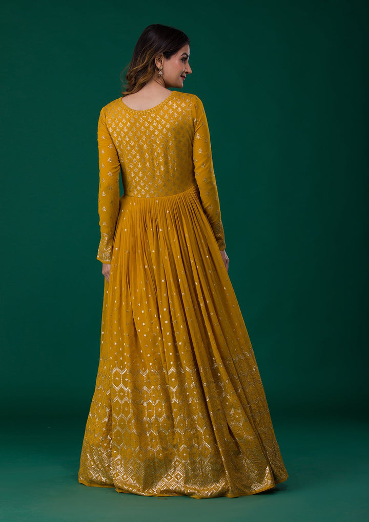 Mustard Zariwork Georgette Designer Salwar Suit-Koskii
