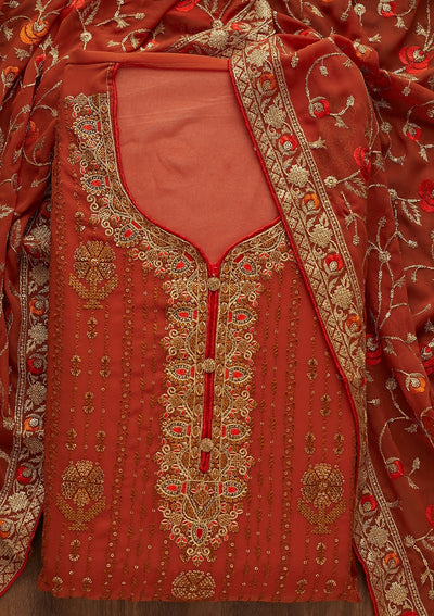 Mustard Zariwork Georgette Designer Semi-Stitched Salwar Suit - Koskii