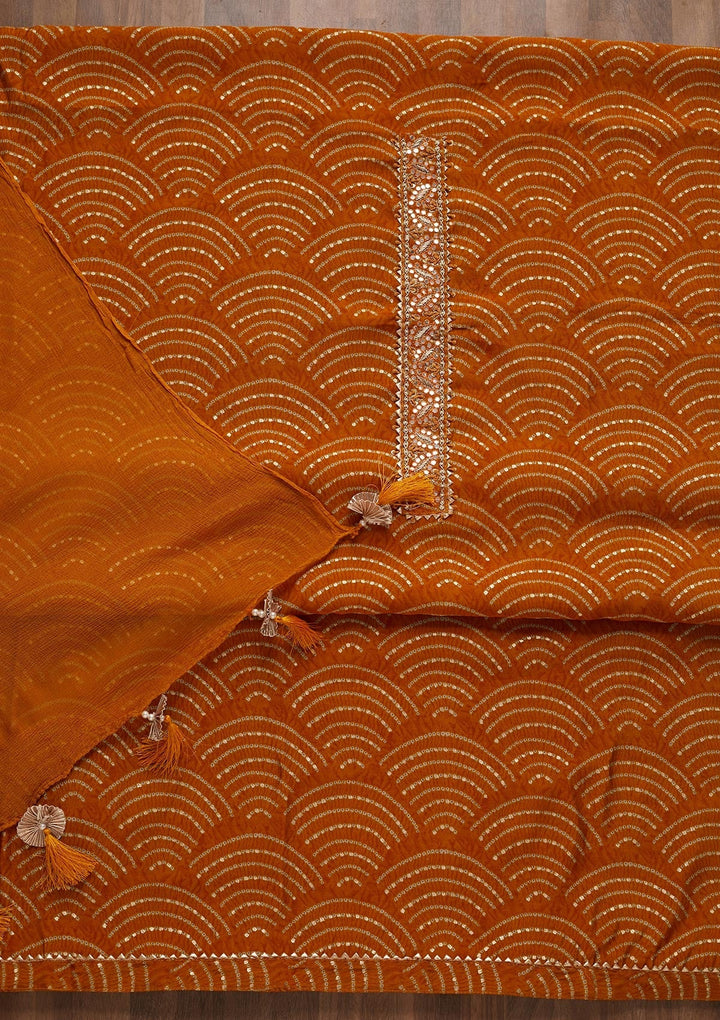 Mustard Zariwork Georgette Unstitched Salwar Suit - Koskii