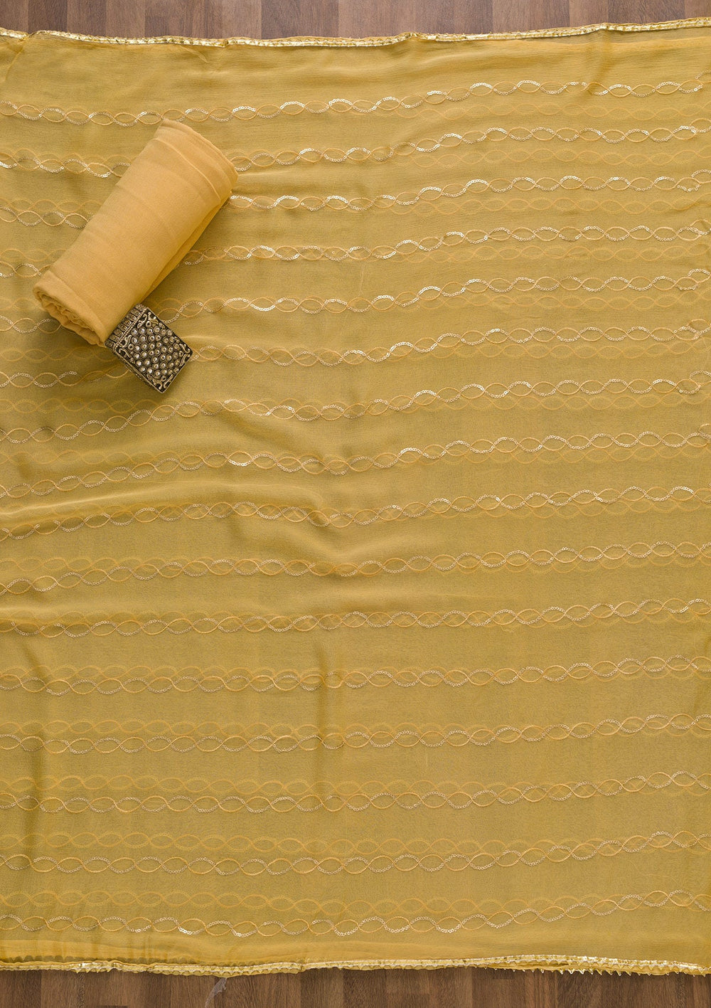 Mustard Zariwork Georgette Unstitched Salwar Suit-Koskii
