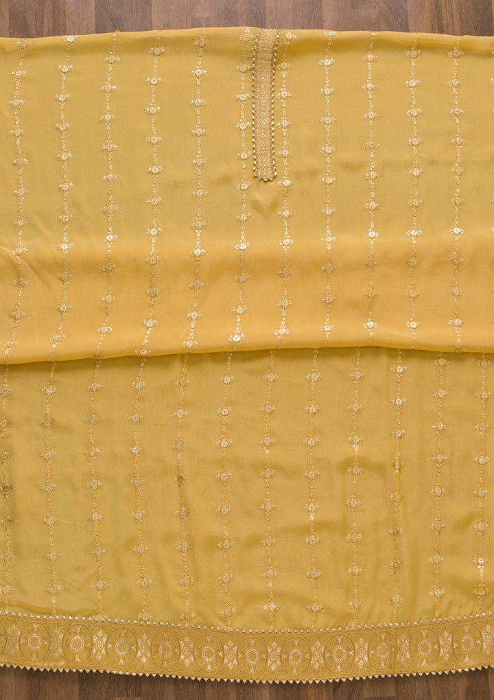 Mustard Zariwork Georgette Unstitched Salwar Suit-Koskii