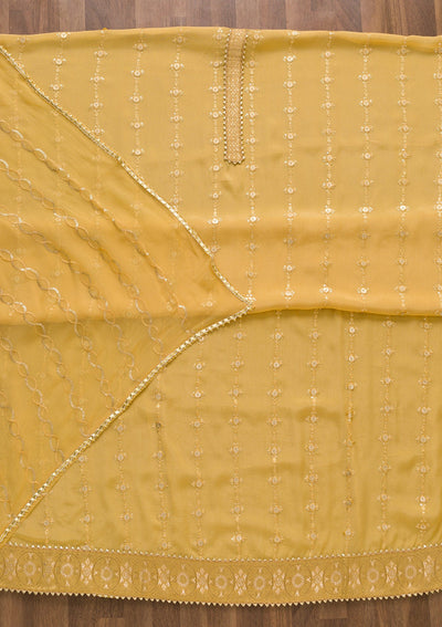 Mustard Zariwork Georgette Unstitched Salwar Suit-Koskii
