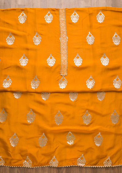 Mustard Zariwork Georgette Unstitched Salwar Suit-Koskii