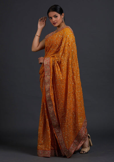 Mustard Zariwork Georgette Designer Saree - Koskii