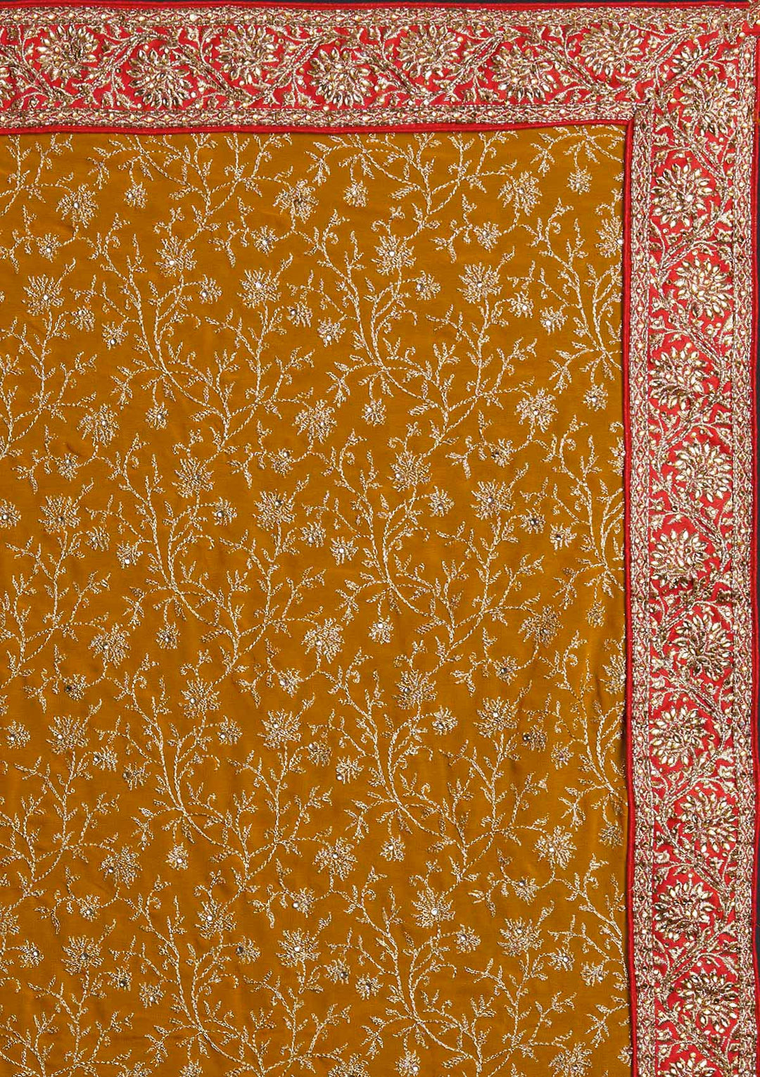Mustard Zariwork Georgette Designer Saree - Koskii