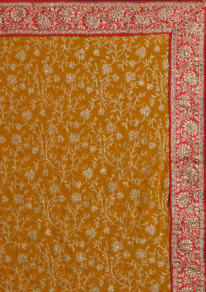 Mustard Zariwork Georgette Designer Saree - Koskii