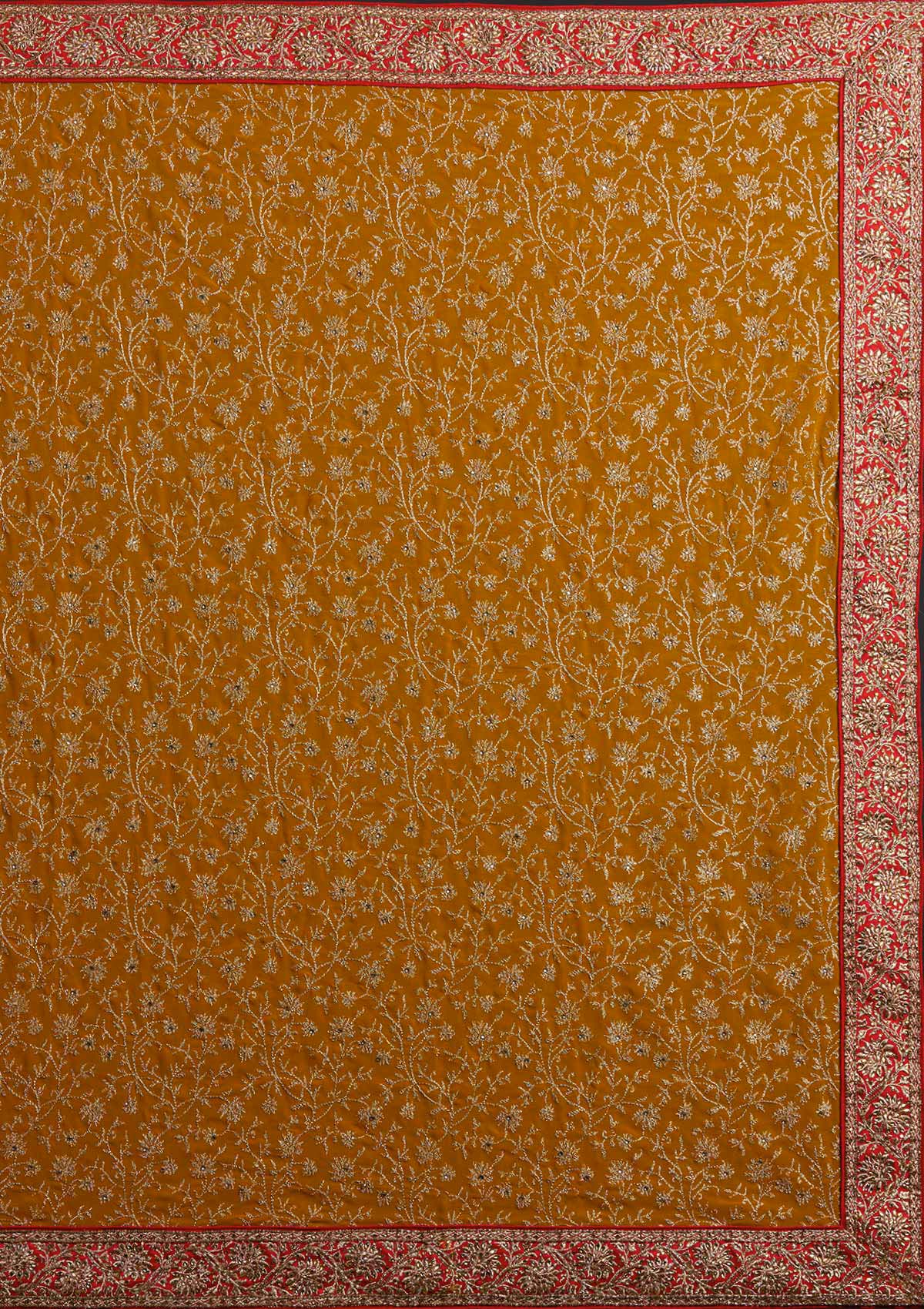 Mustard Zariwork Georgette Designer Saree - Koskii