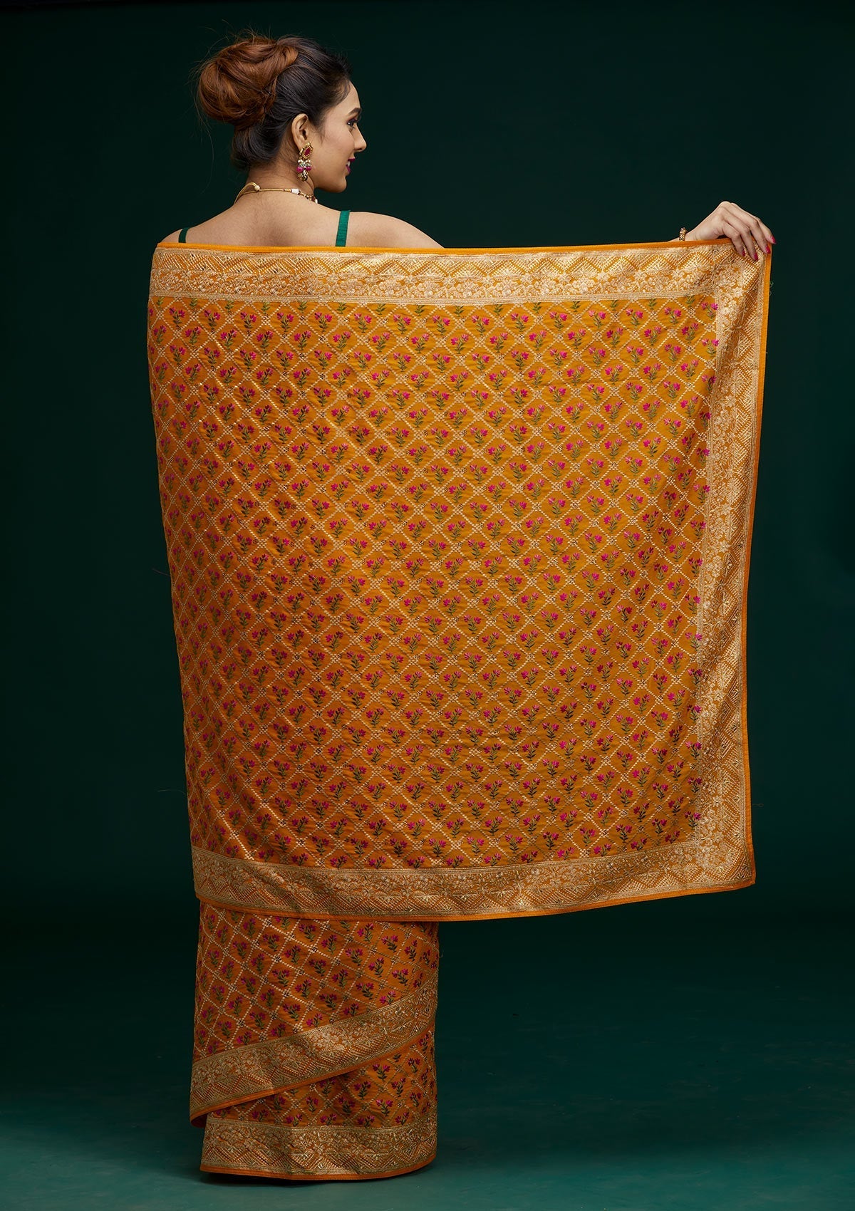 Mustard Zariwork Georgette Saree - Koskii