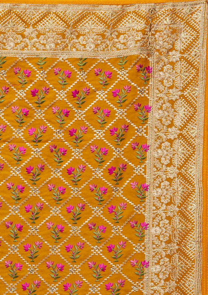 Mustard Zariwork Georgette Saree - Koskii