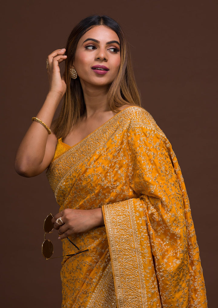 Mustard Zariwork Georgette Saree-Koskii