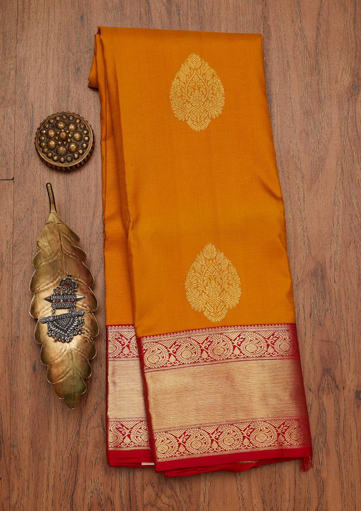 Mustard Zariwork Pure Silk Designer Saree - koskii