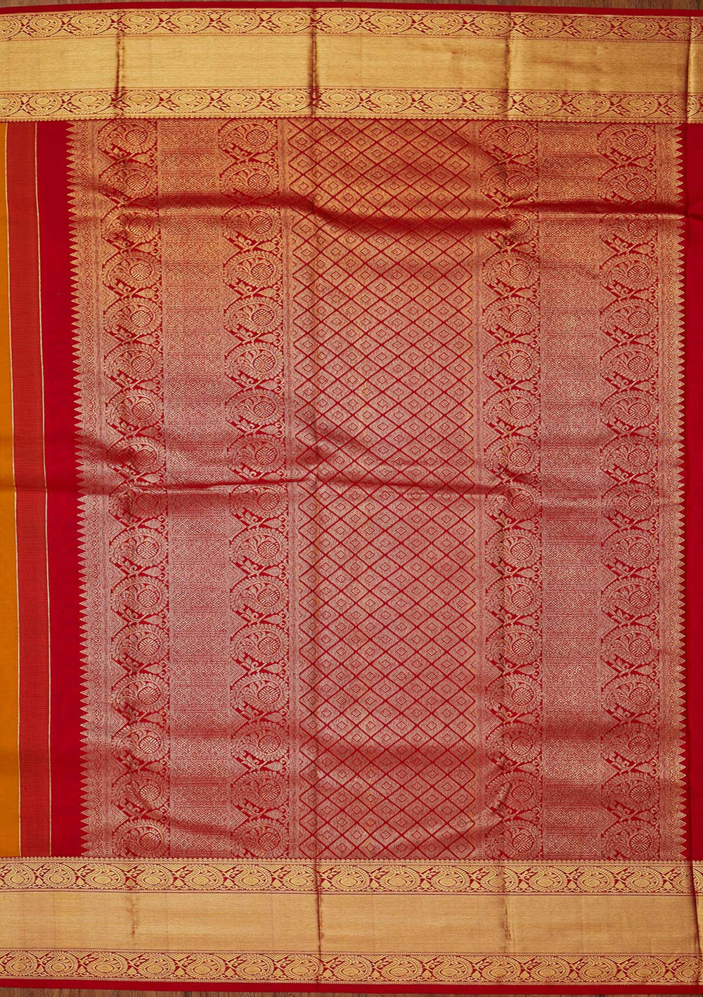 Mustard Zariwork Pure Silk Designer Saree - koskii