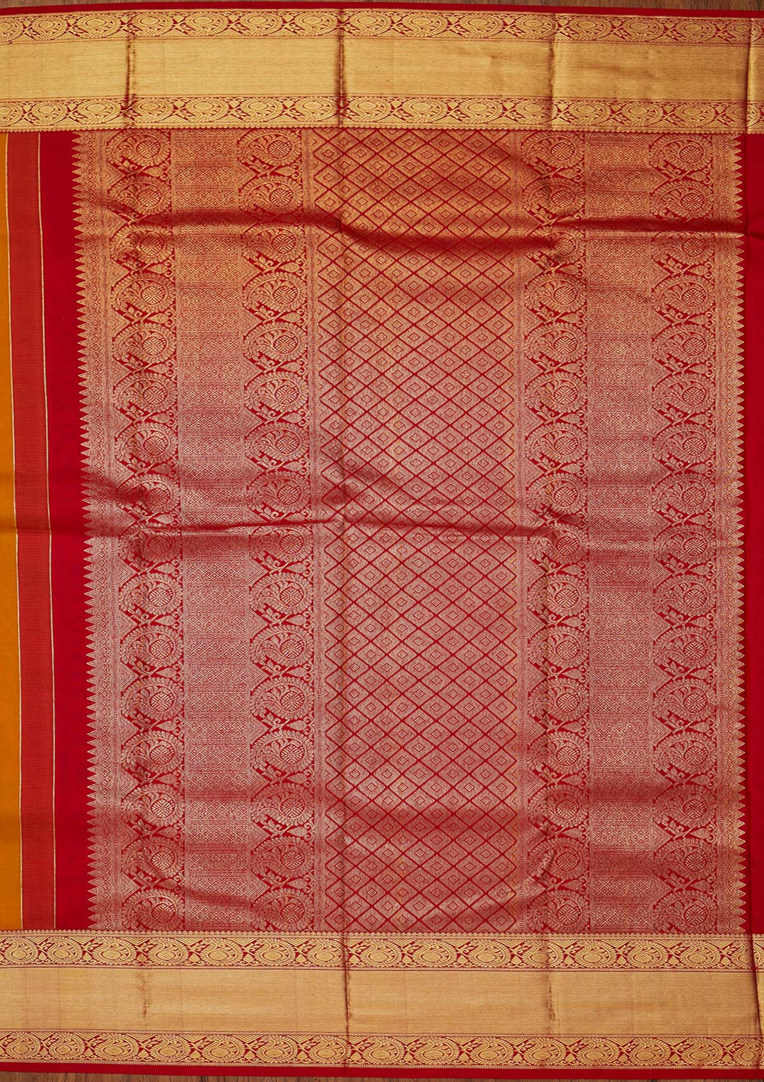 Mustard Zariwork Pure Silk Designer Saree - koskii