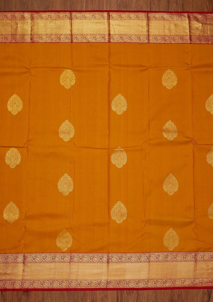 Mustard Zariwork Pure Silk Designer Saree - koskii