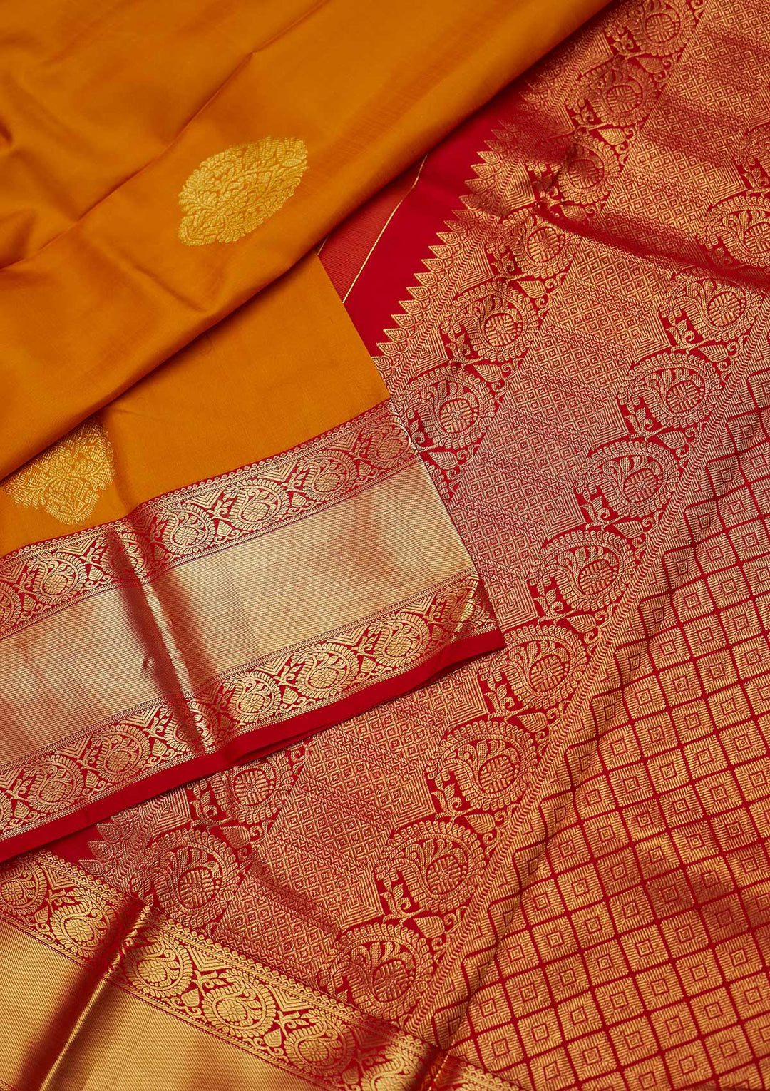 Mustard Zariwork Pure Silk Designer Saree - koskii