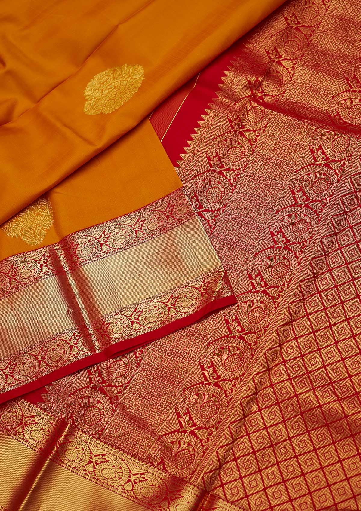 Mustard Zariwork Pure Silk Designer Saree - koskii