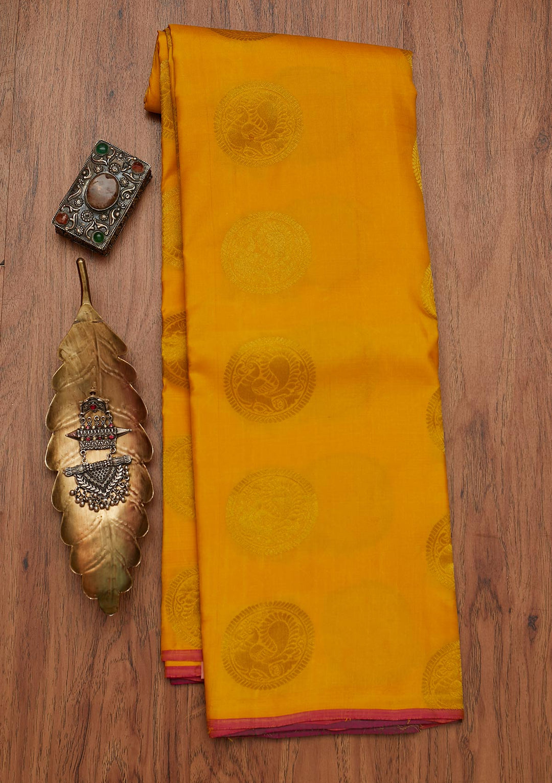 Mustard Zariwork Pure Silk Designer Saree - koskii