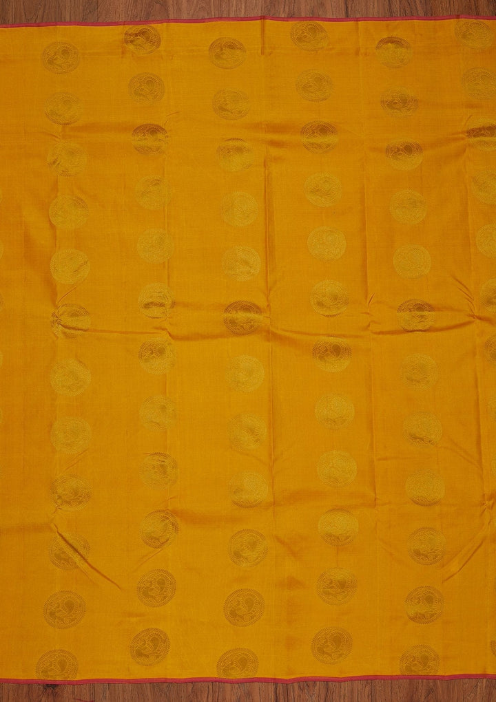 Mustard Zariwork Pure Silk Designer Saree - koskii