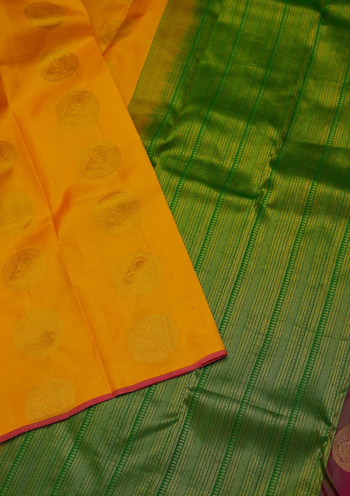 Mustard Zariwork Pure Silk Designer Saree - koskii
