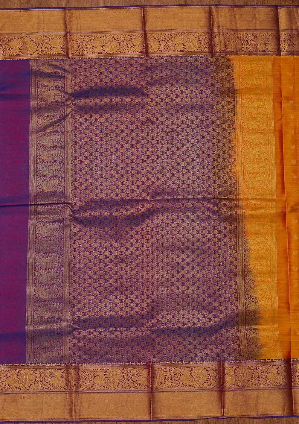 Mustard Zariwork Pure Silk Designer Saree - koskii