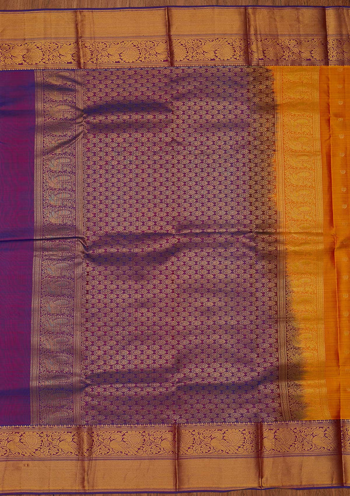 Mustard Zariwork Pure Silk Designer Saree - koskii